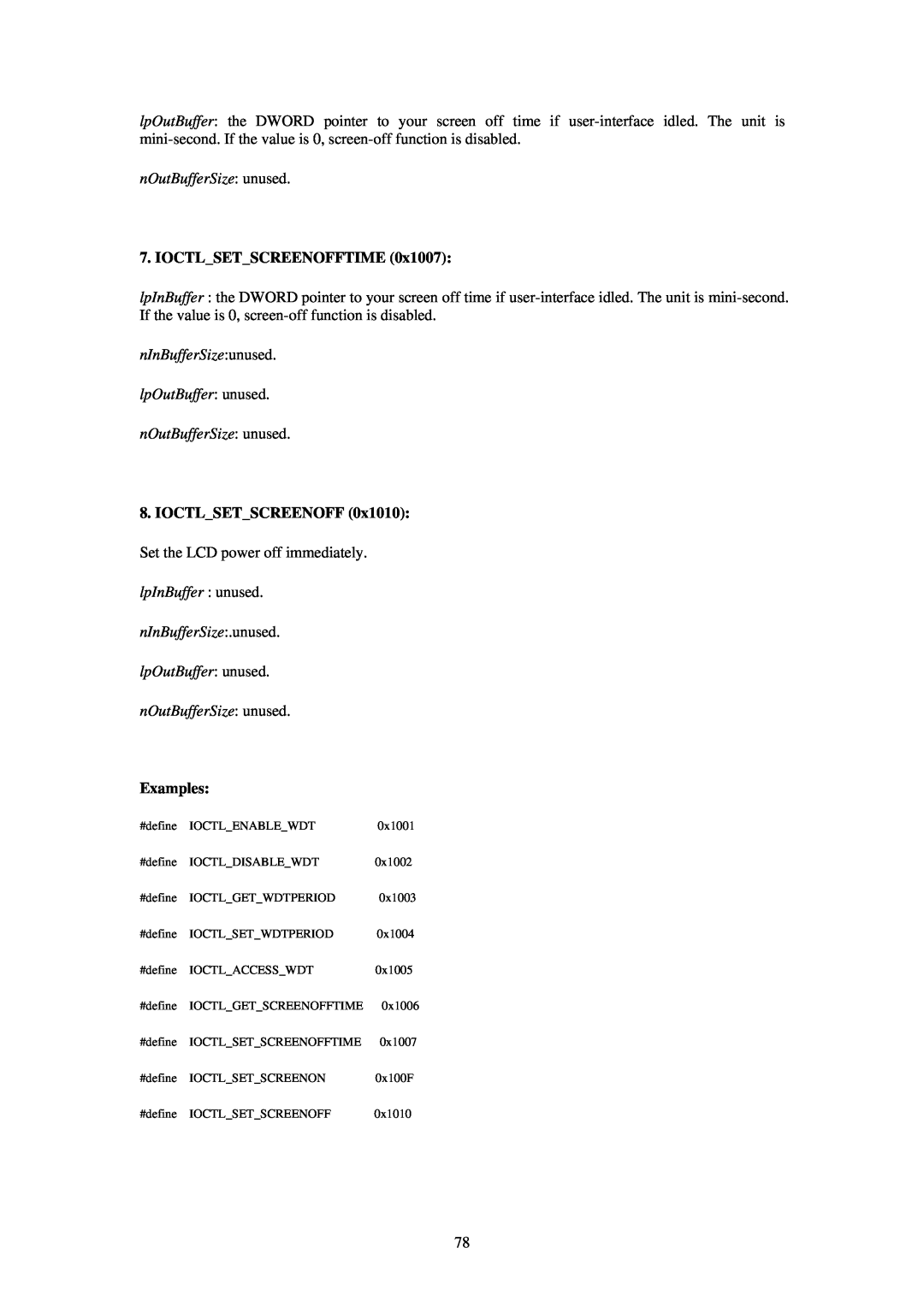 Advantech SPC-57 user manual Ioctlsetscreenofftime, Examples 