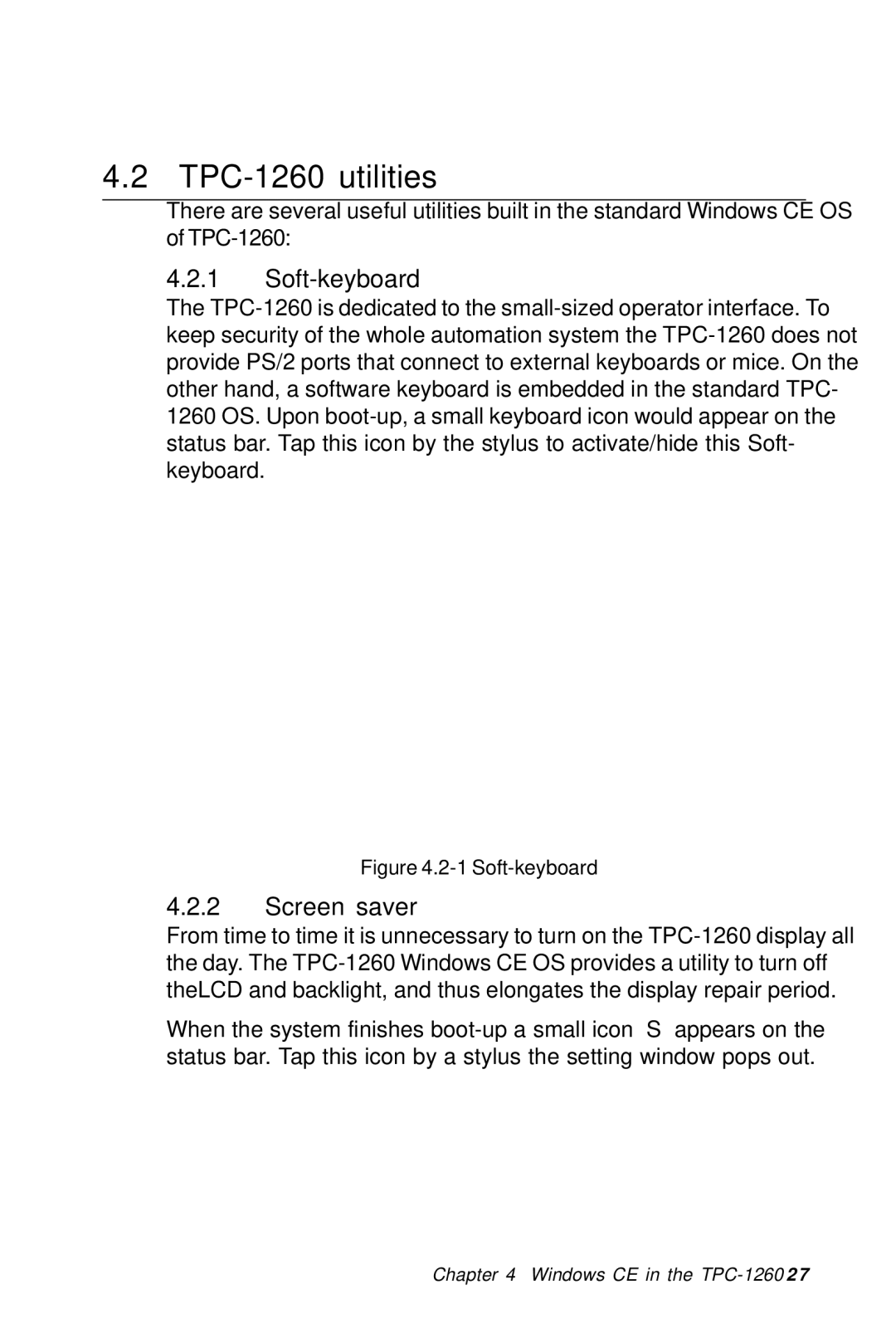 Advantech manual TPC-1260 utilities, Soft-keyboard, Screen saver 