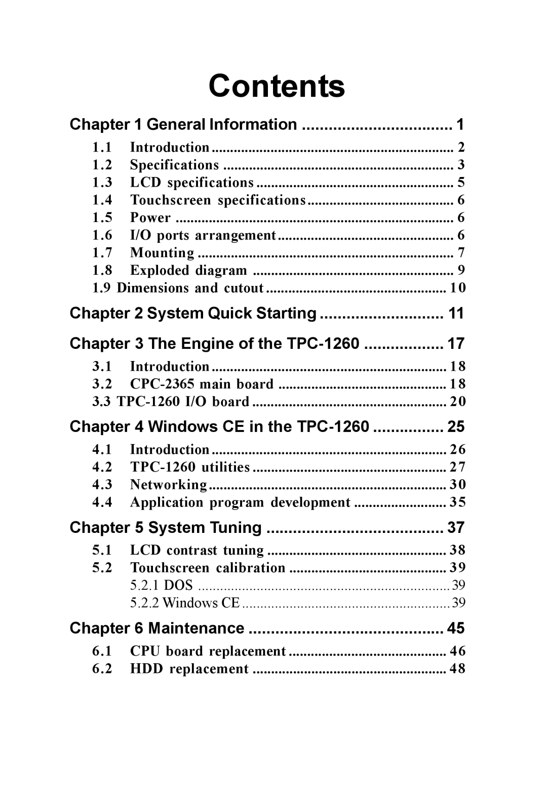 Advantech TPC-1260 manual Contents 