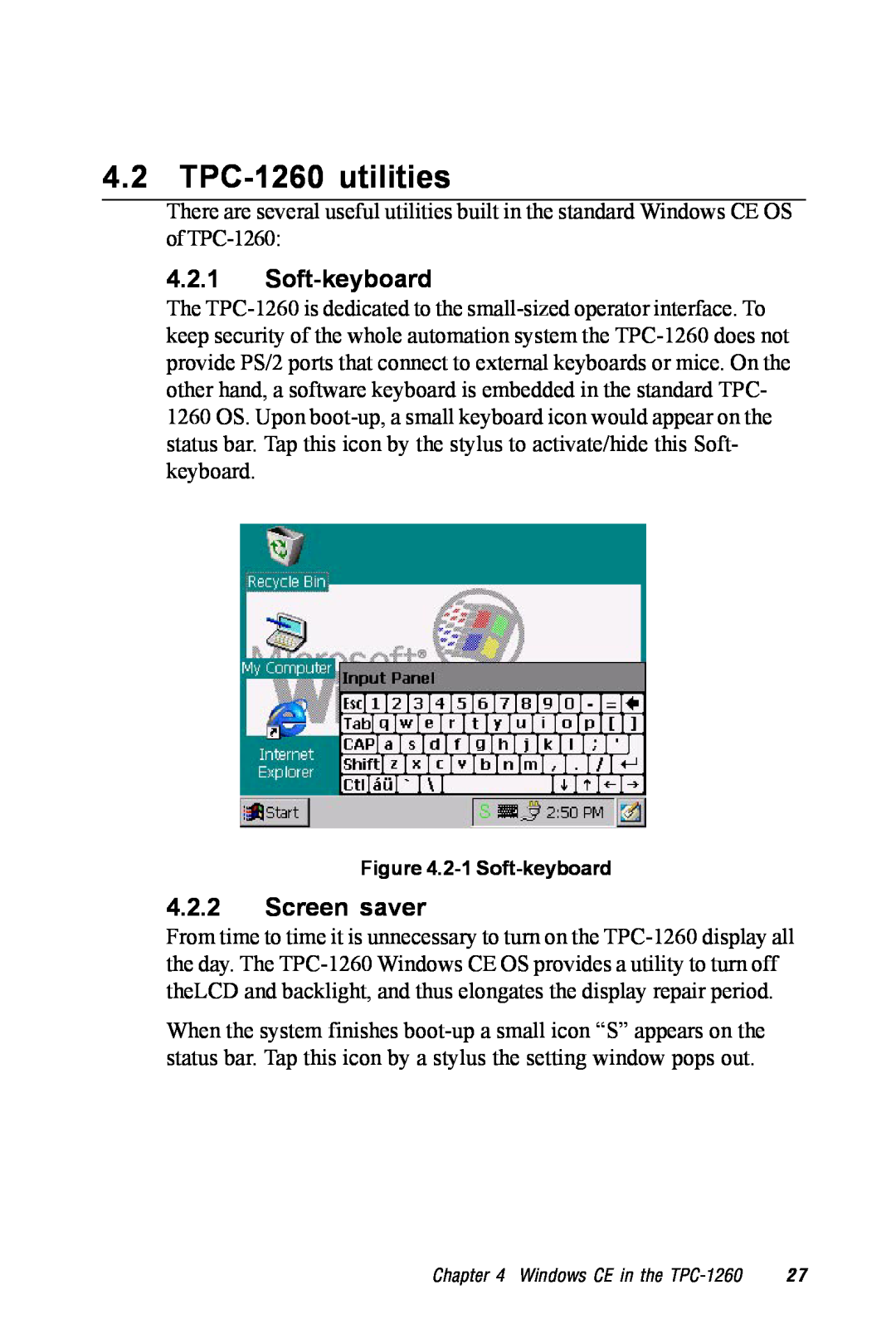 Advantech manual TPC-1260 utilities, Soft-keyboard, Screen saver 