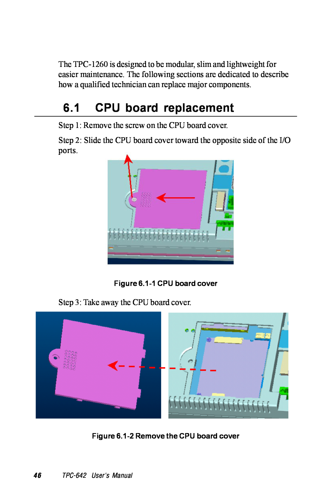 Advantech TPC-1260 manual CPU board replacement 