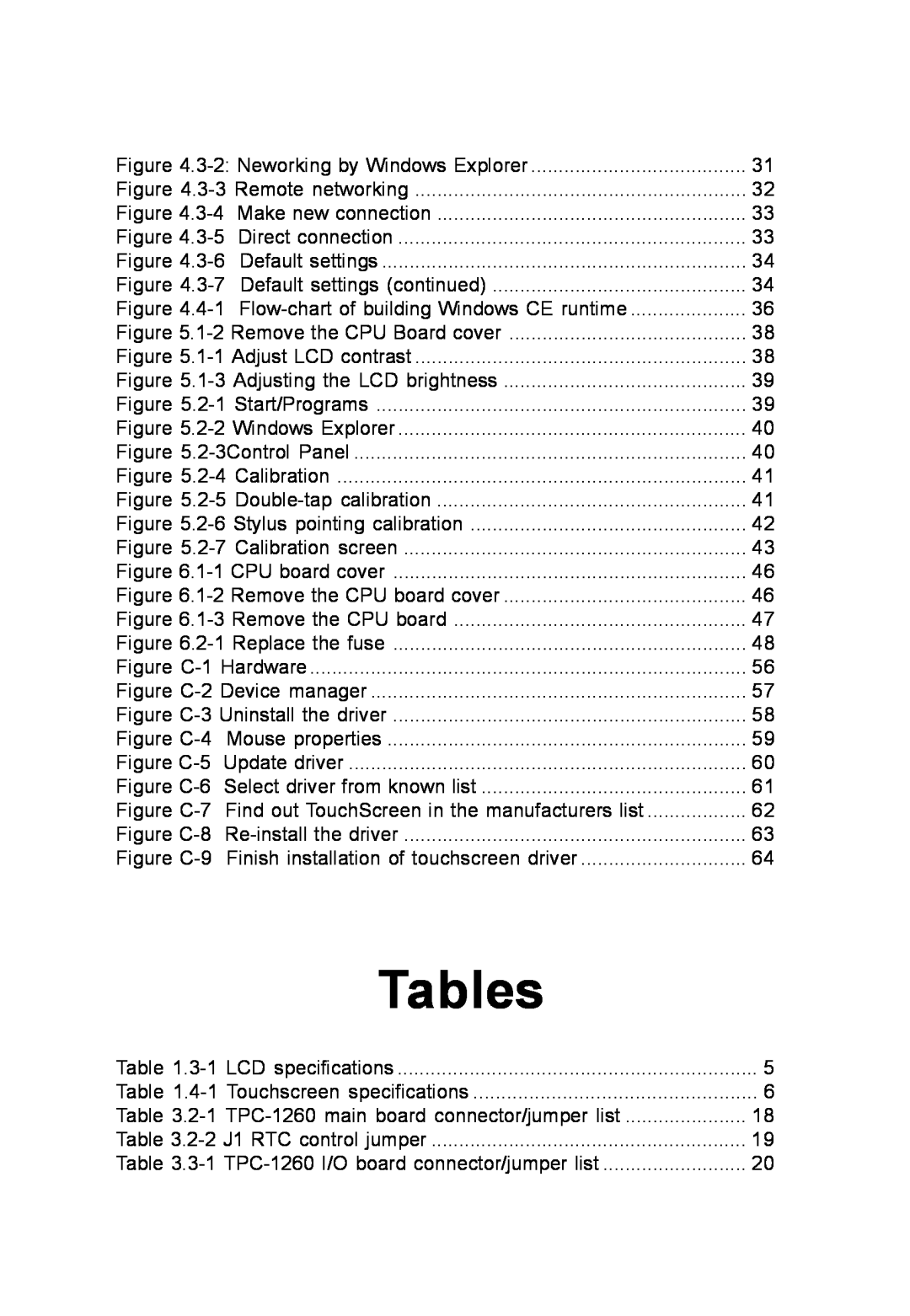 Advantech TPC-1260 manual Tables 