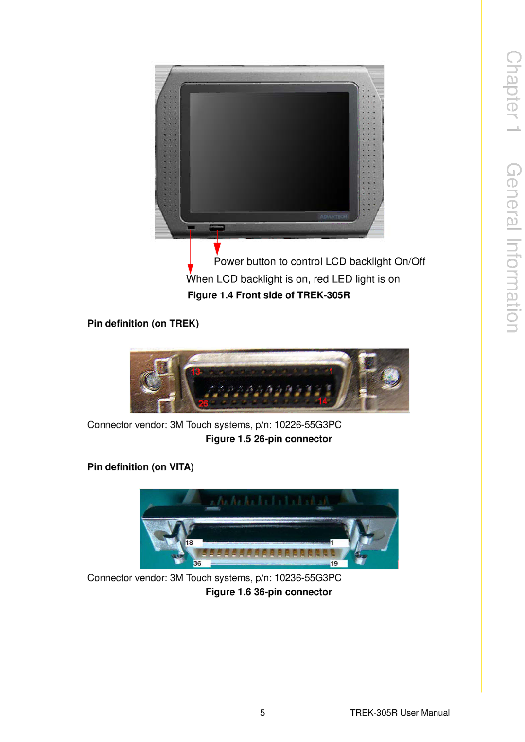 Advantech user manual Front side of TREK-305R Pin definition on Trek 