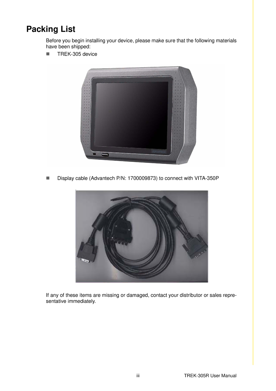 Advantech TREK-305R user manual Packing List 