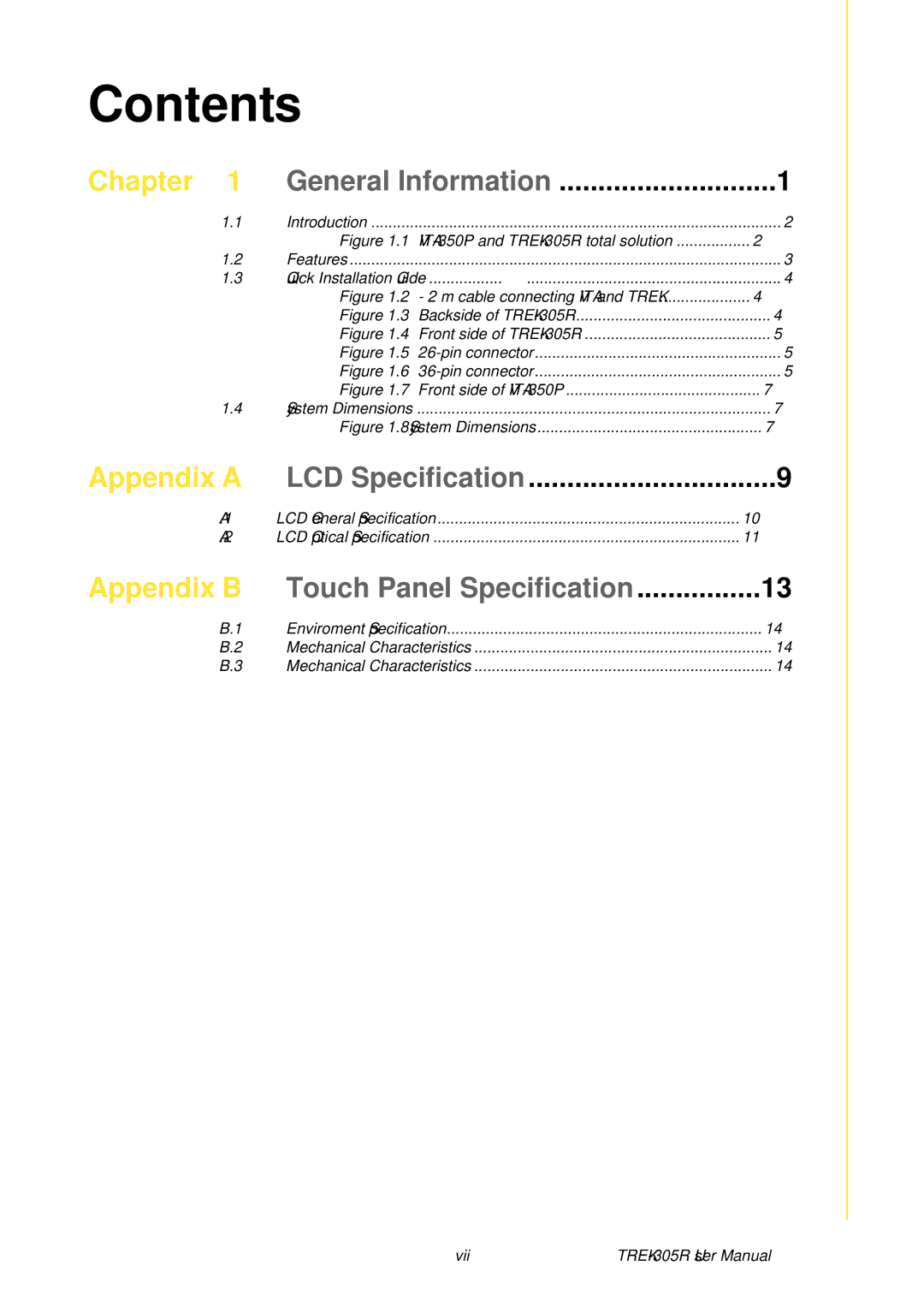 Advantech TREK-305R user manual Contents 