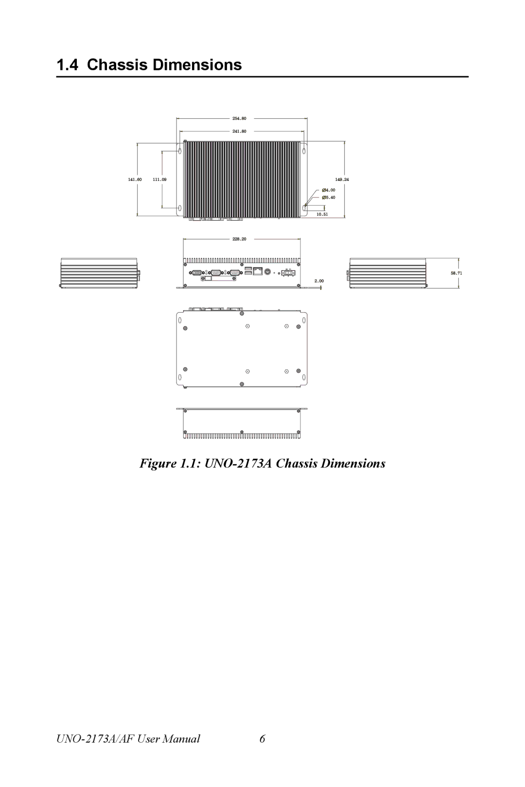 Advantech UNO 2173A/AF user manual UNO-2173A Chassis Dimensions 