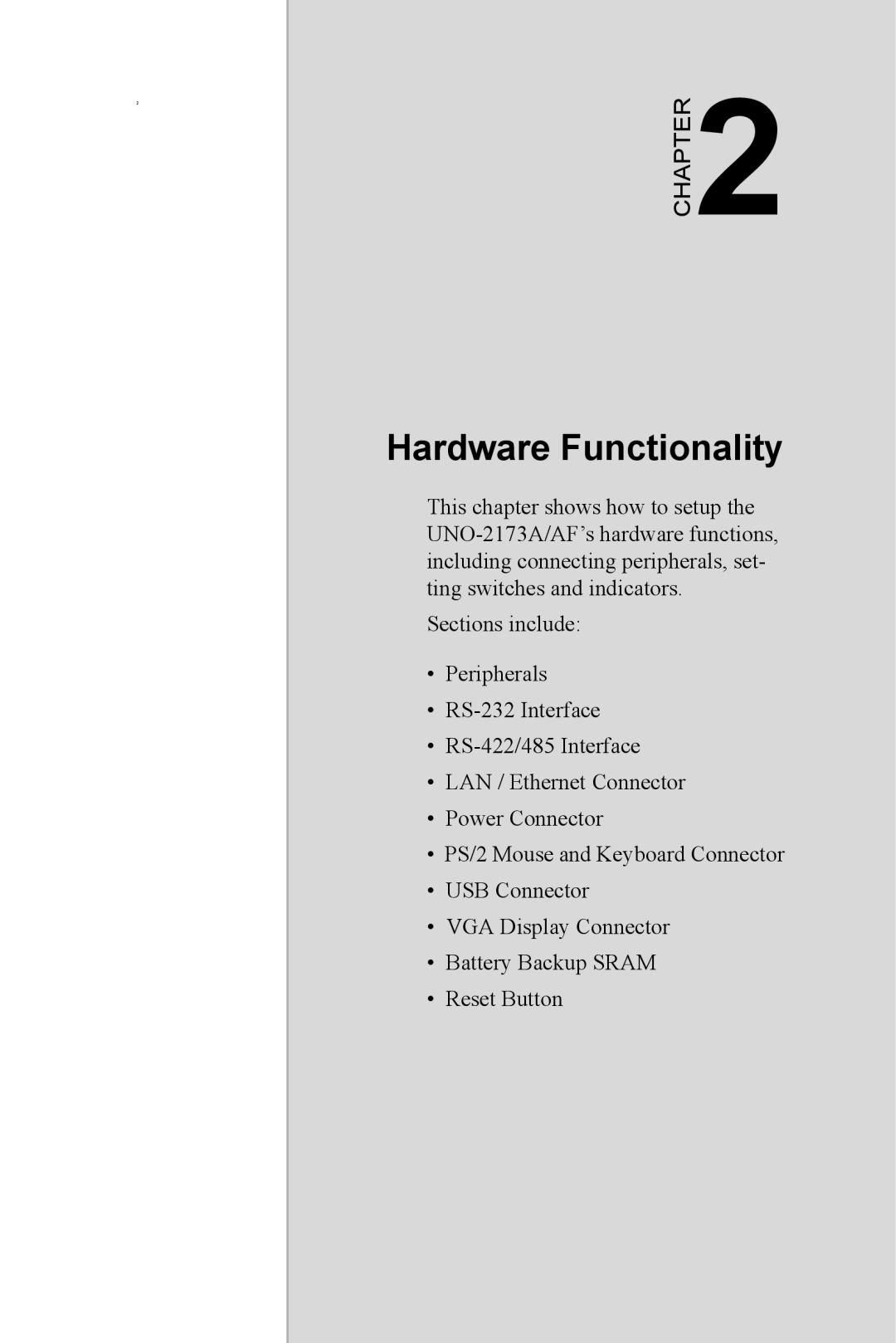 Advantech UNO 2173A/AF user manual Hardware Functionality 