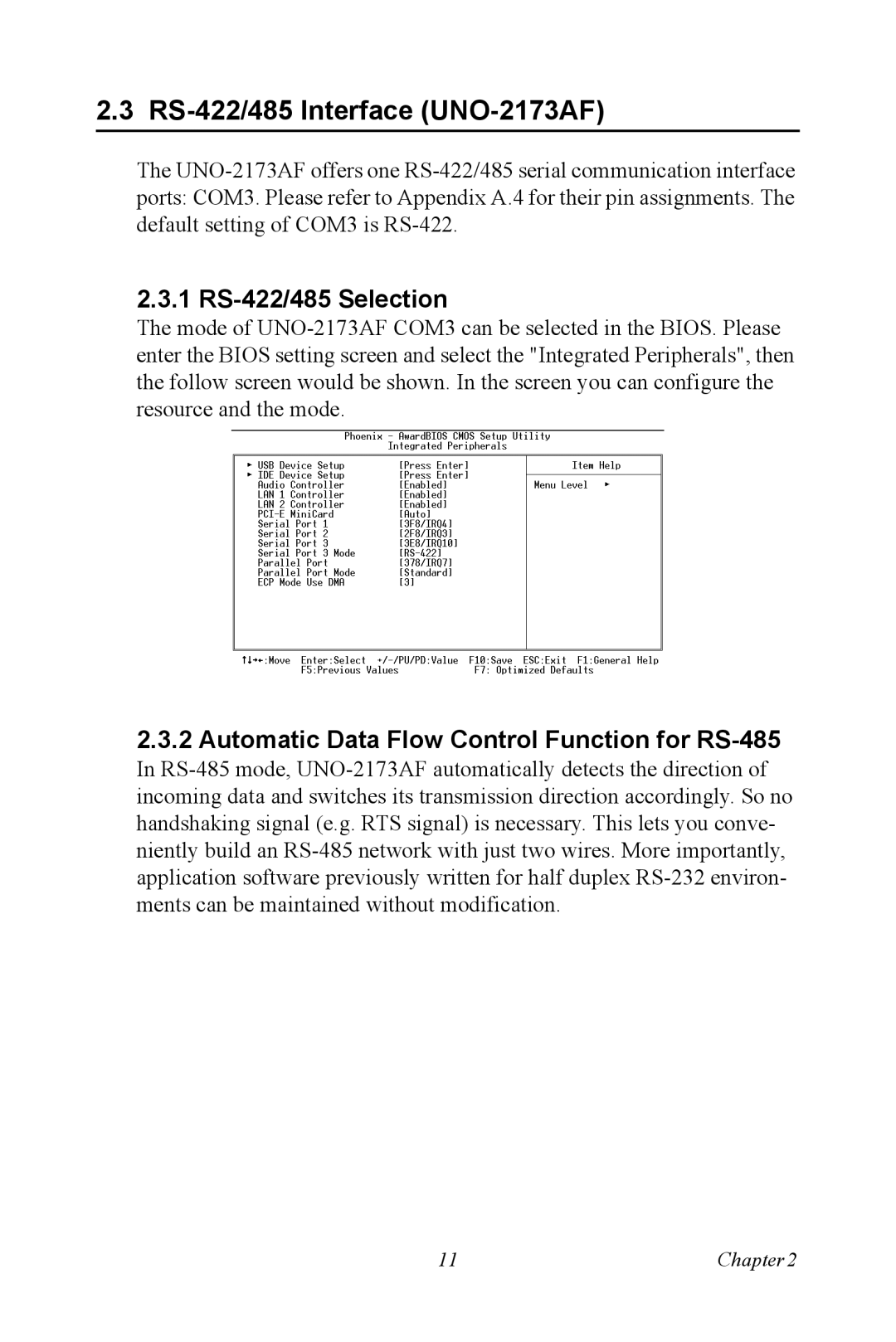 Advantech UNO 2173A/AF user manual RS-422/485 Interface UNO-2173AF, 1 RS-422/485 Selection 