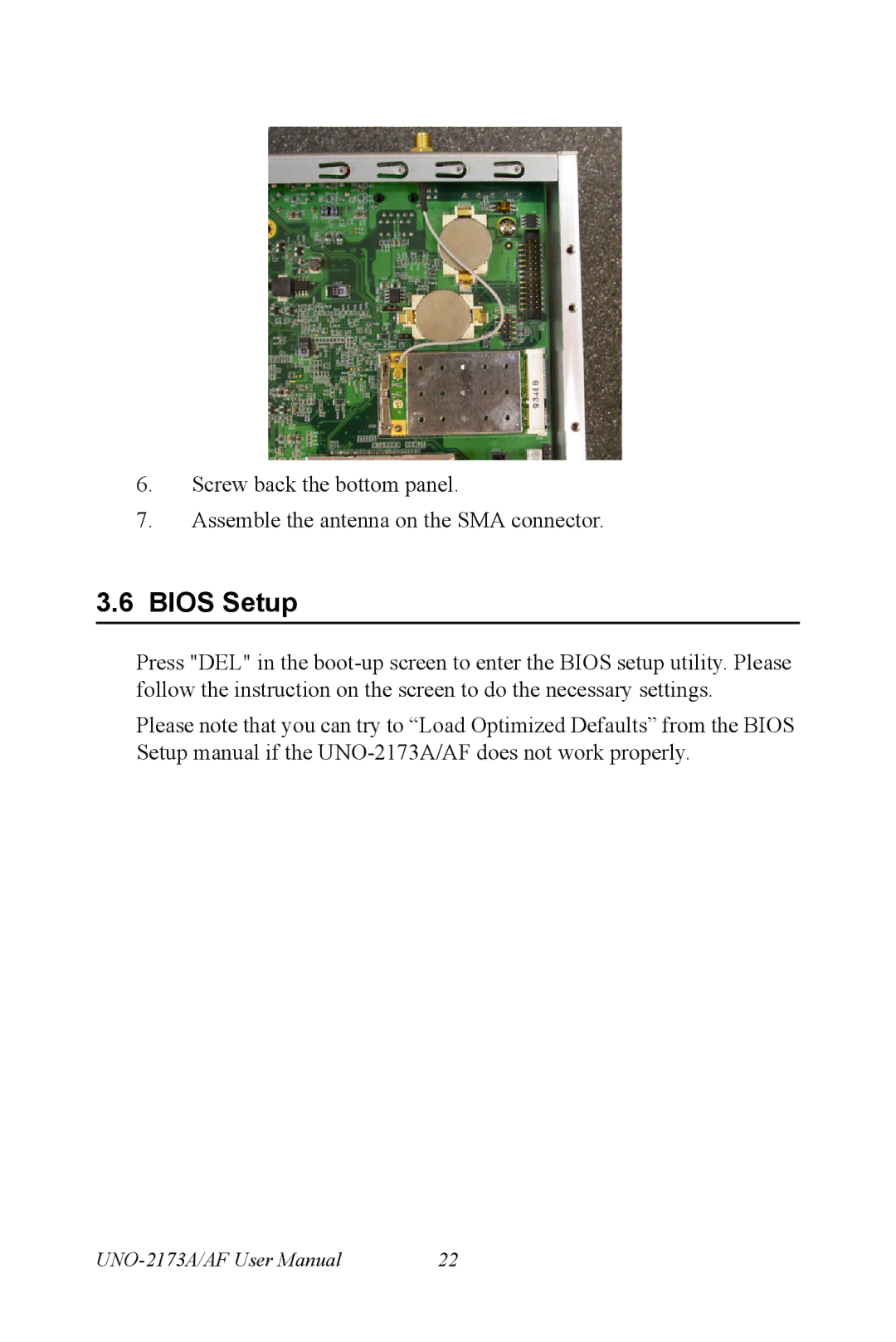 Advantech UNO 2173A/AF user manual Bios Setup 