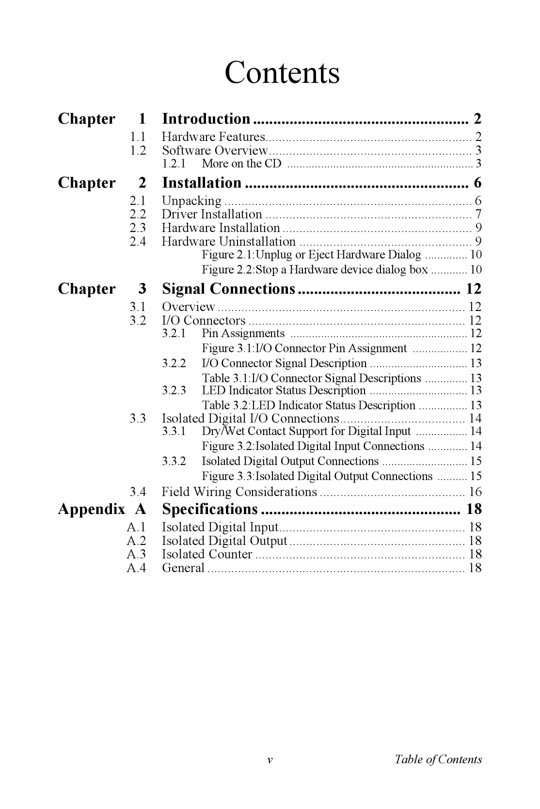 Advantech USB-4750 user manual Contents 