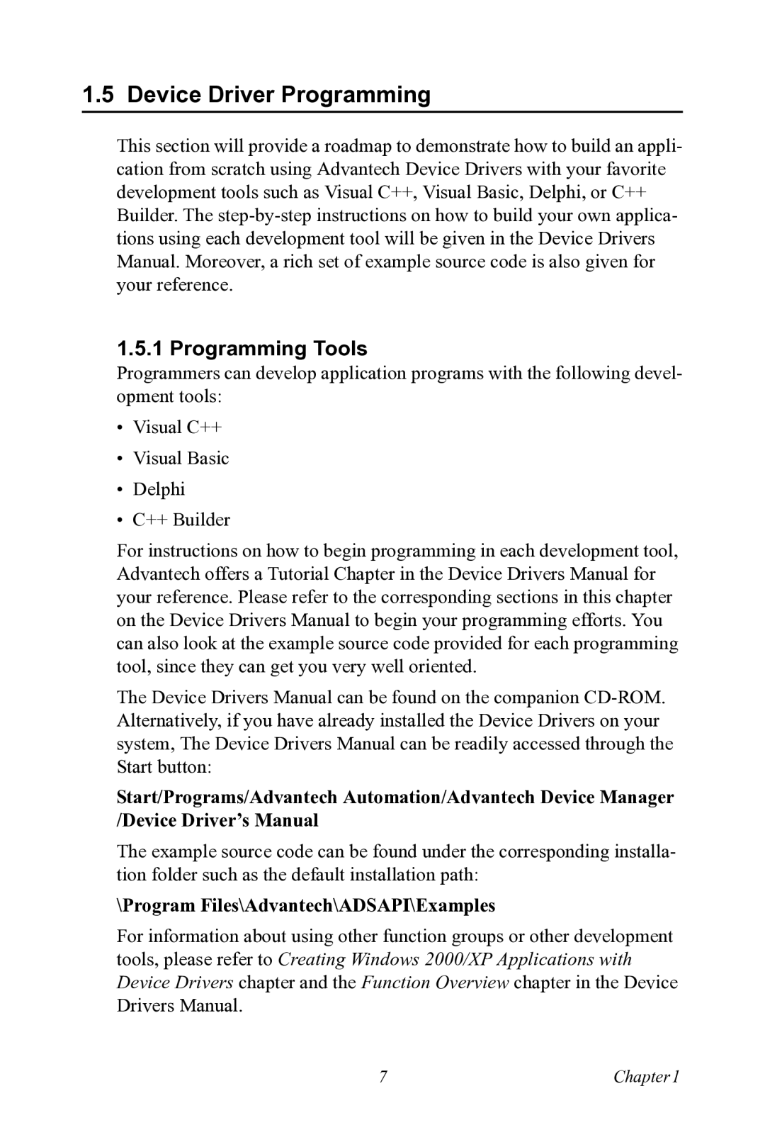 Advantech USB-4761 user manual Device Driver Programming, Programming Tools 