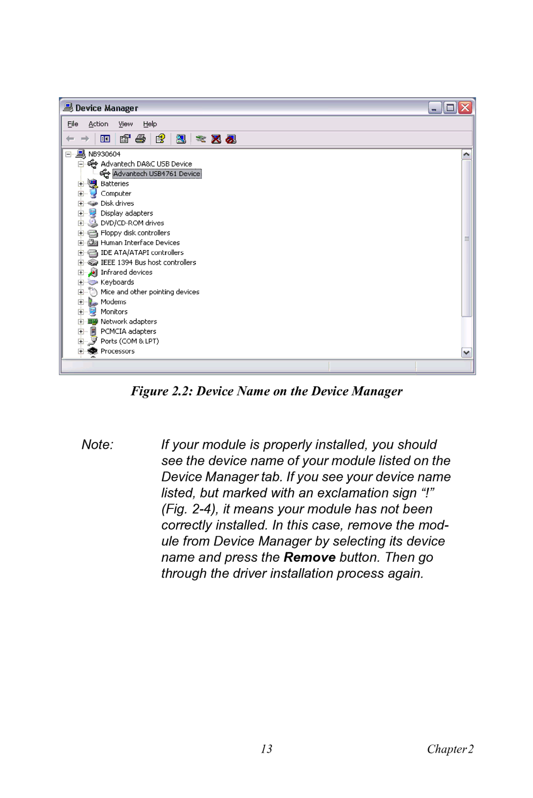 Advantech USB-4761 user manual Device Name on the Device Manager 