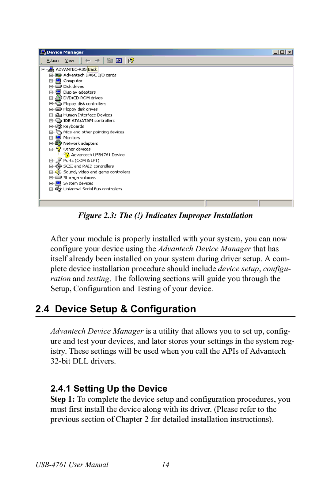 Advantech USB-4761 user manual Device Setup & Configuration, Setting Up the Device 