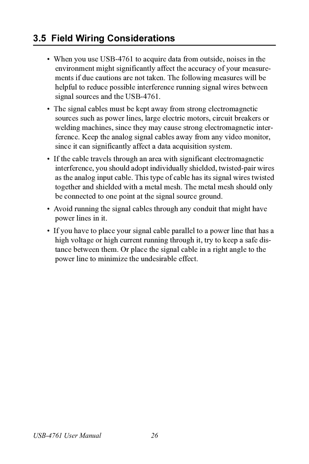 Advantech USB-4761 user manual Field Wiring Considerations 