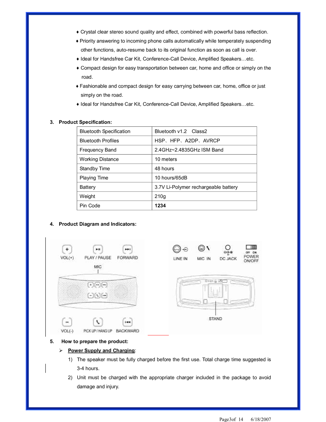 Advantek Networks ABT-SPK-A8 user manual HSP 、HFP、A2DP、AVRCP 