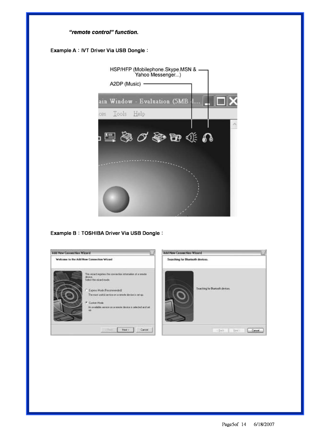 Advantek Networks ABT-SPK-A8 user manual “remote control” function, Page5of 14 6/18/2007 