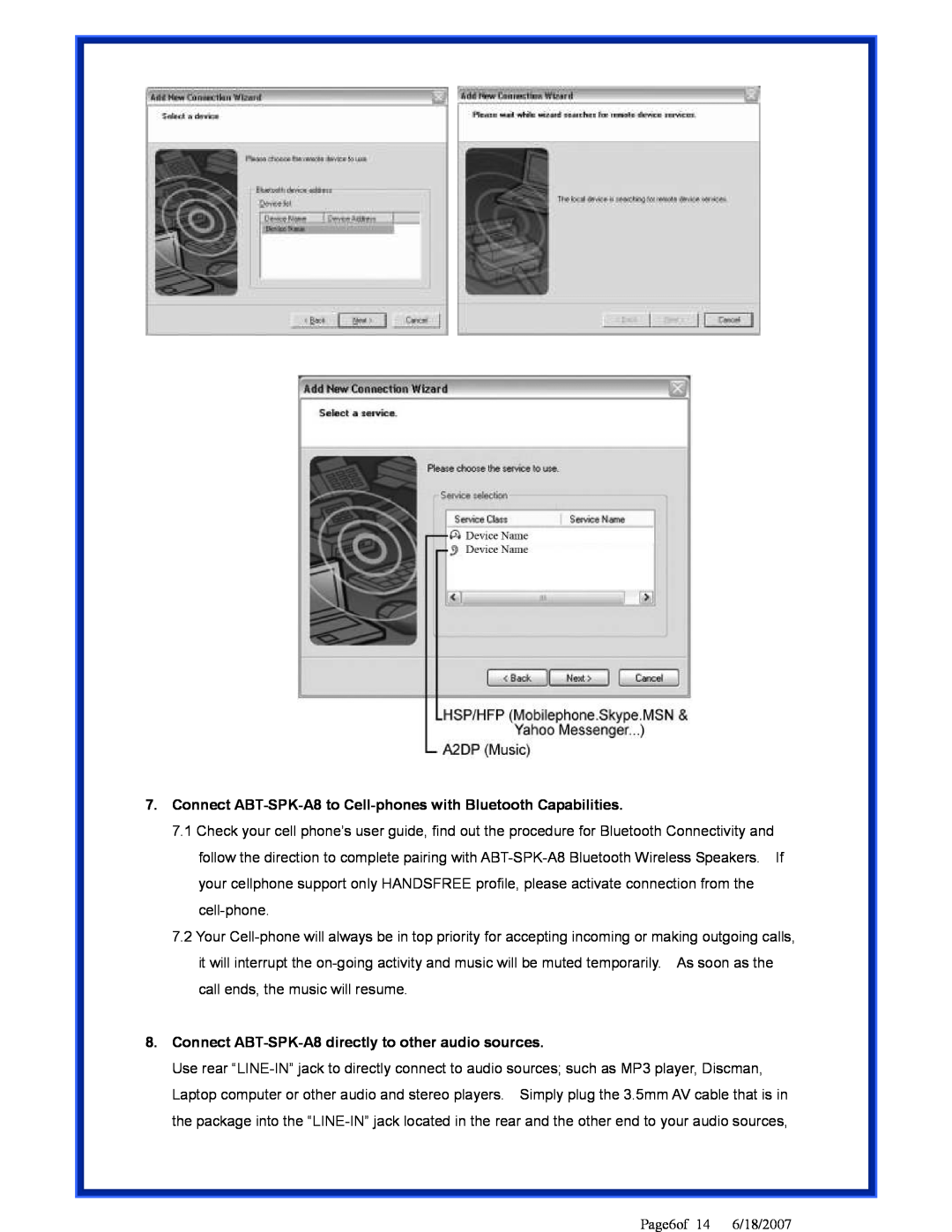 Advantek Networks ABT-SPK-A8 user manual Page6of 14 6/18/2007 