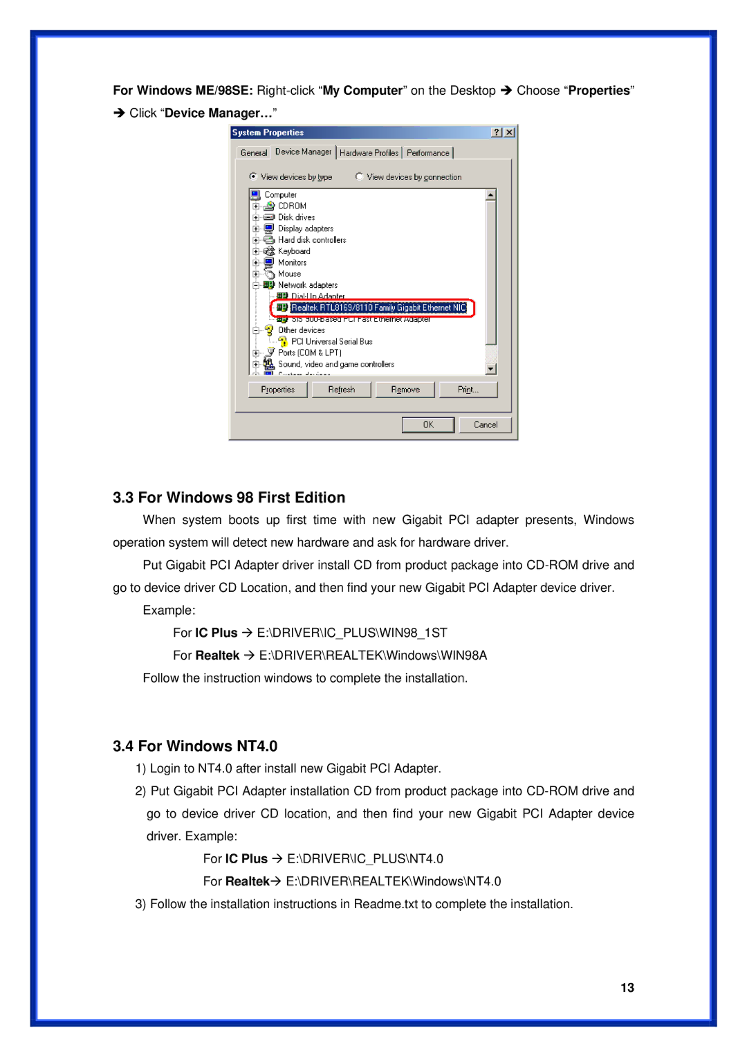 Advantek Networks ALN-328R user manual For Windows 98 First Edition, For Windows NT4.0 