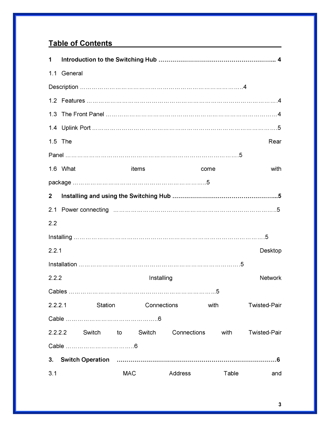 Advantek Networks ANS-2402G user manual Table of Contents 