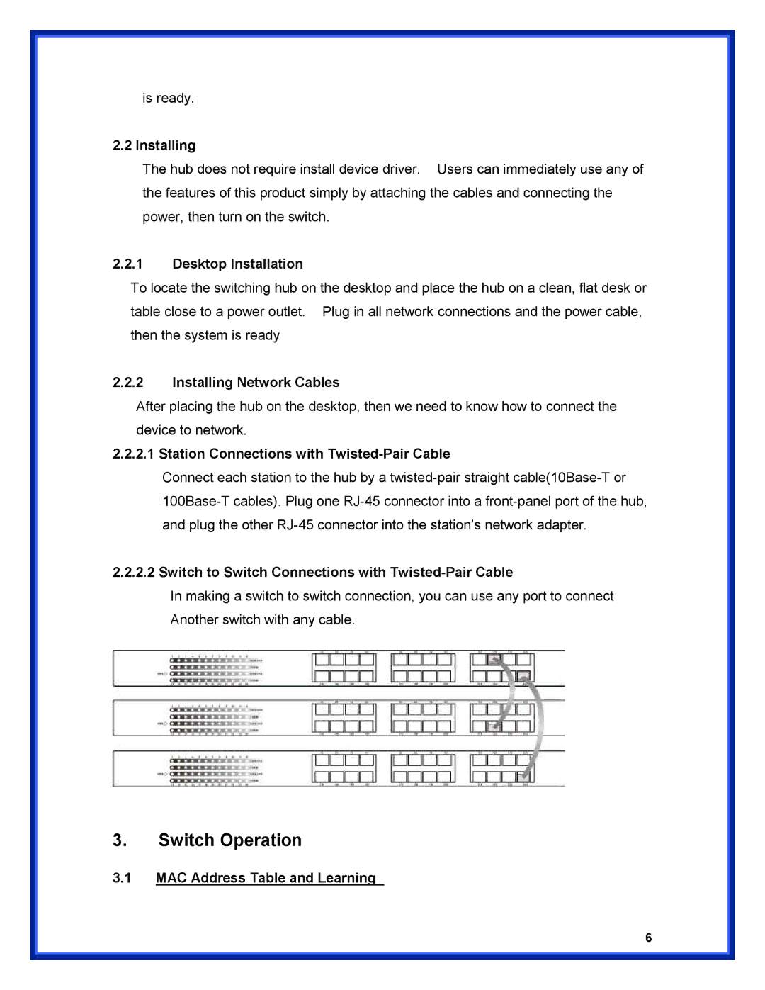 Advantek Networks ANS-2402G user manual Switch Operation 