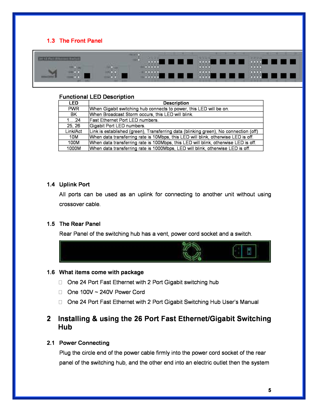 Advantek Networks ANS-2402G user manual Installing & using the 26 Port Fast Ethernet/Gigabit Switching Hub, The Front Panel 