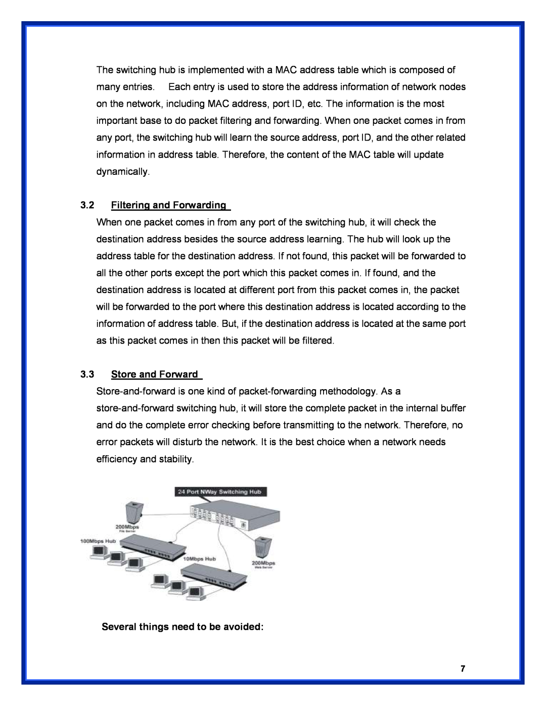 Advantek Networks ANS-2402G user manual Filtering and Forwarding, Store and Forward, Several things need to be avoided 
