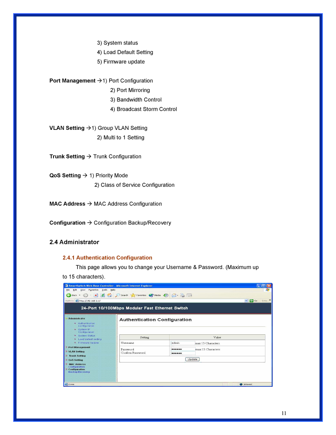 Advantek Networks ANS-24RV user manual Administrator, Authentication Configuration 