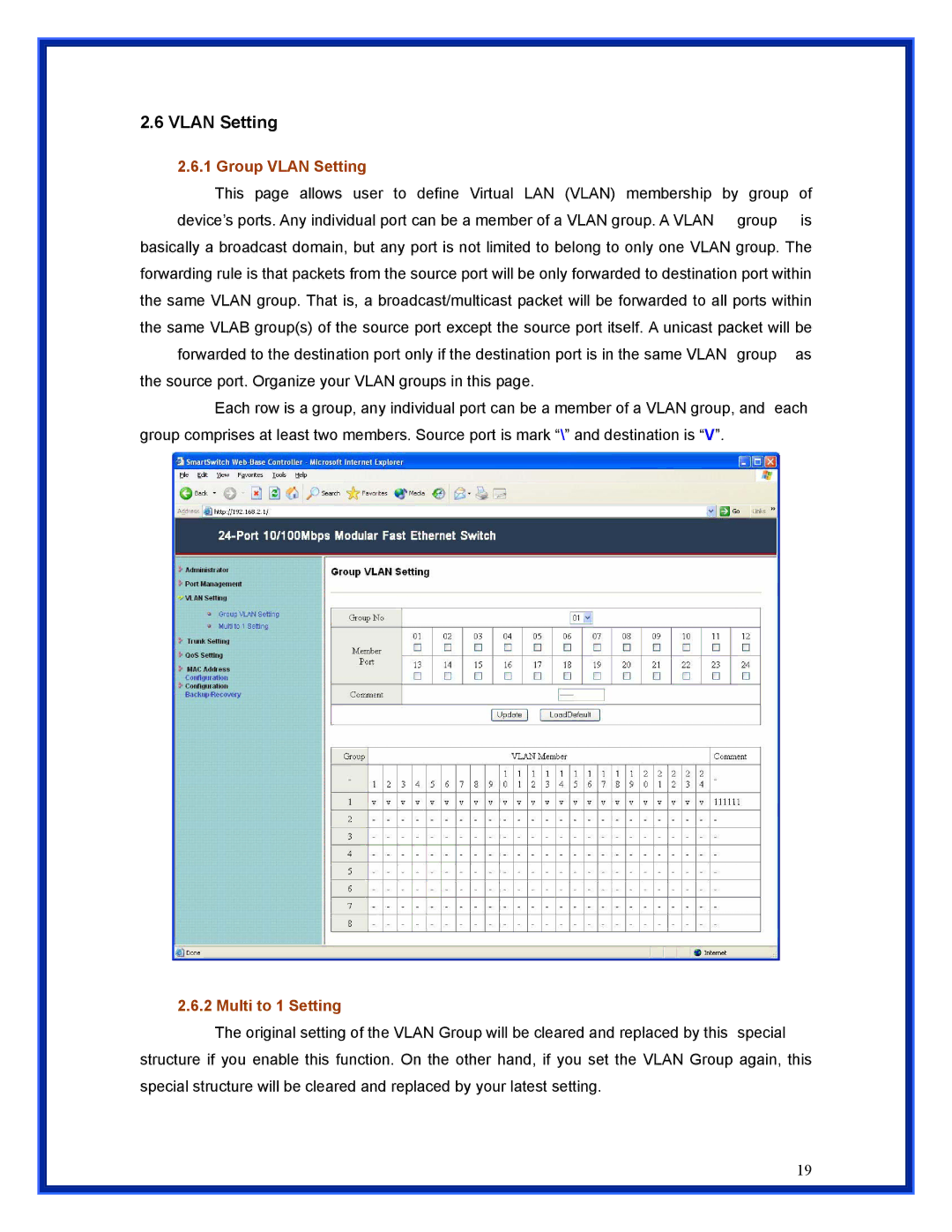 Advantek Networks ANS-24RV user manual Group Vlan Setting, Multi to 1 Setting 