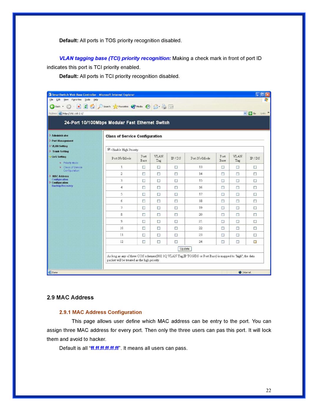 Advantek Networks ANS-24RV user manual MAC Address Configuration 