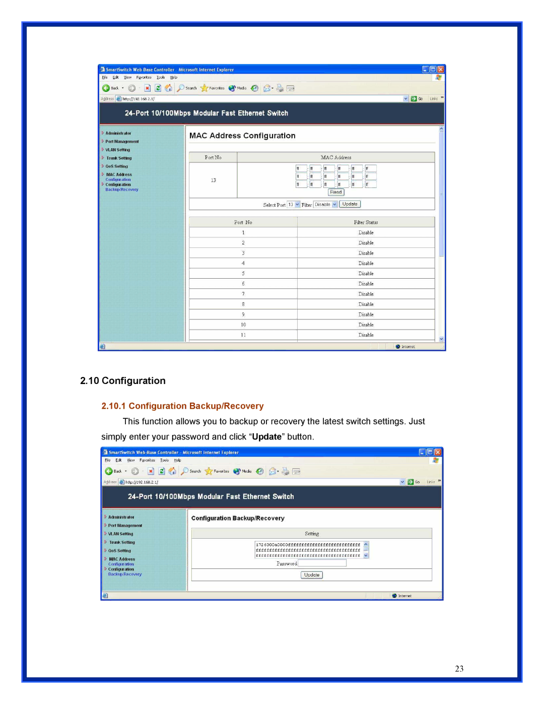 Advantek Networks ANS-24RV user manual Configuration Backup/Recovery 