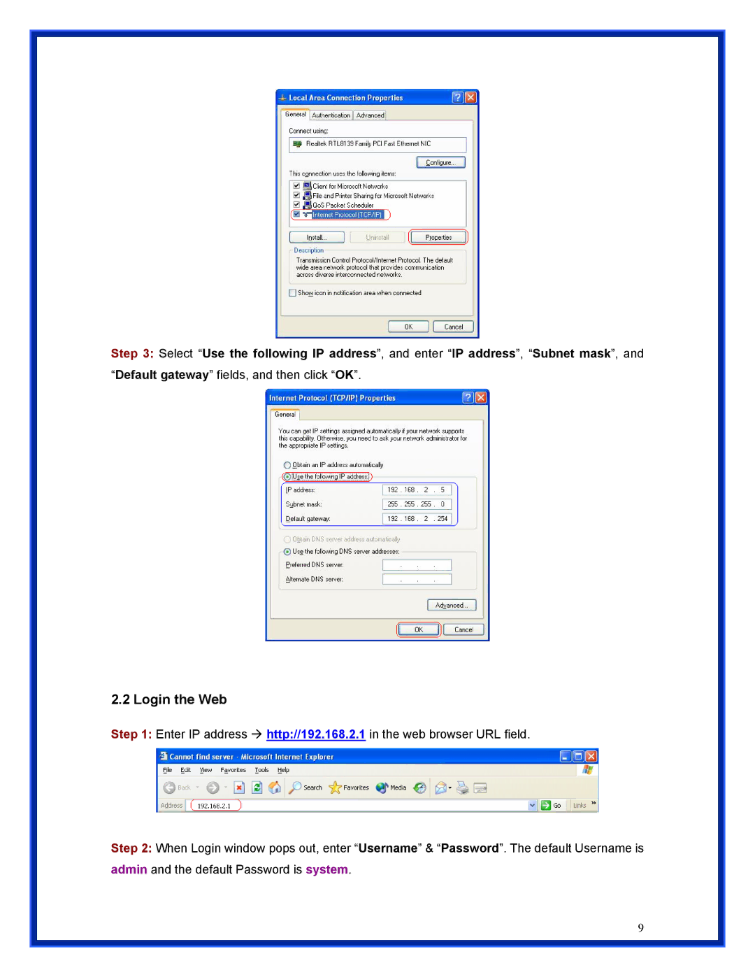 Advantek Networks ANS-24RV user manual Login the Web 