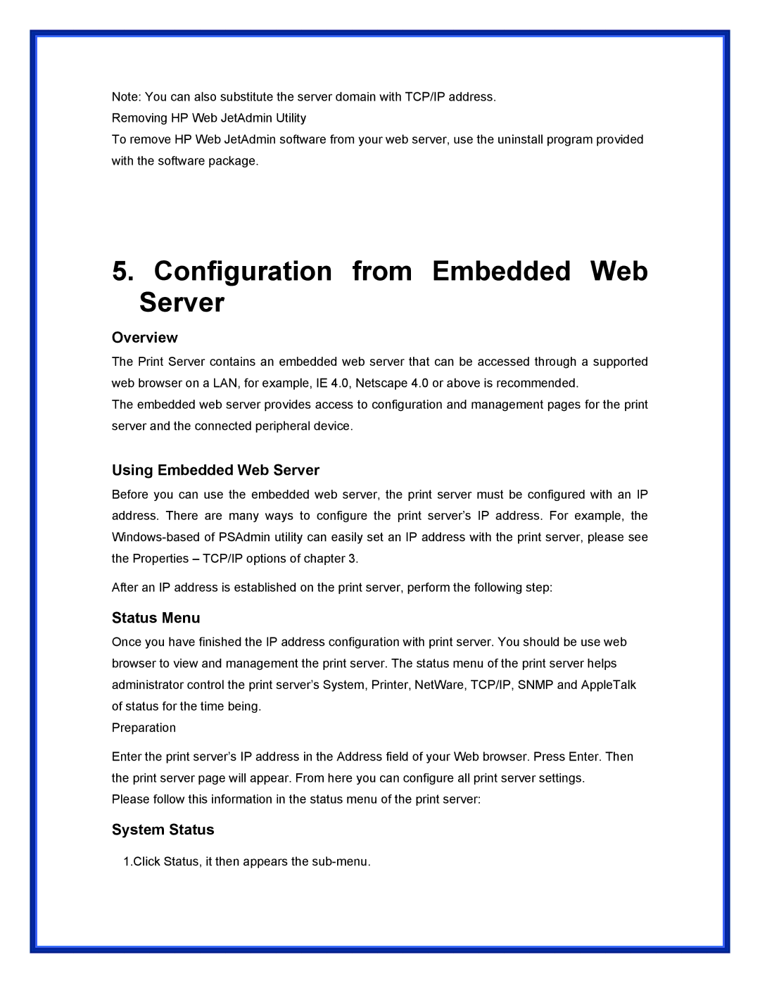 Advantek Networks APS-U3100 Configuration from Embedded Web Server, Overview, Using Embedded Web Server, Status Menu 