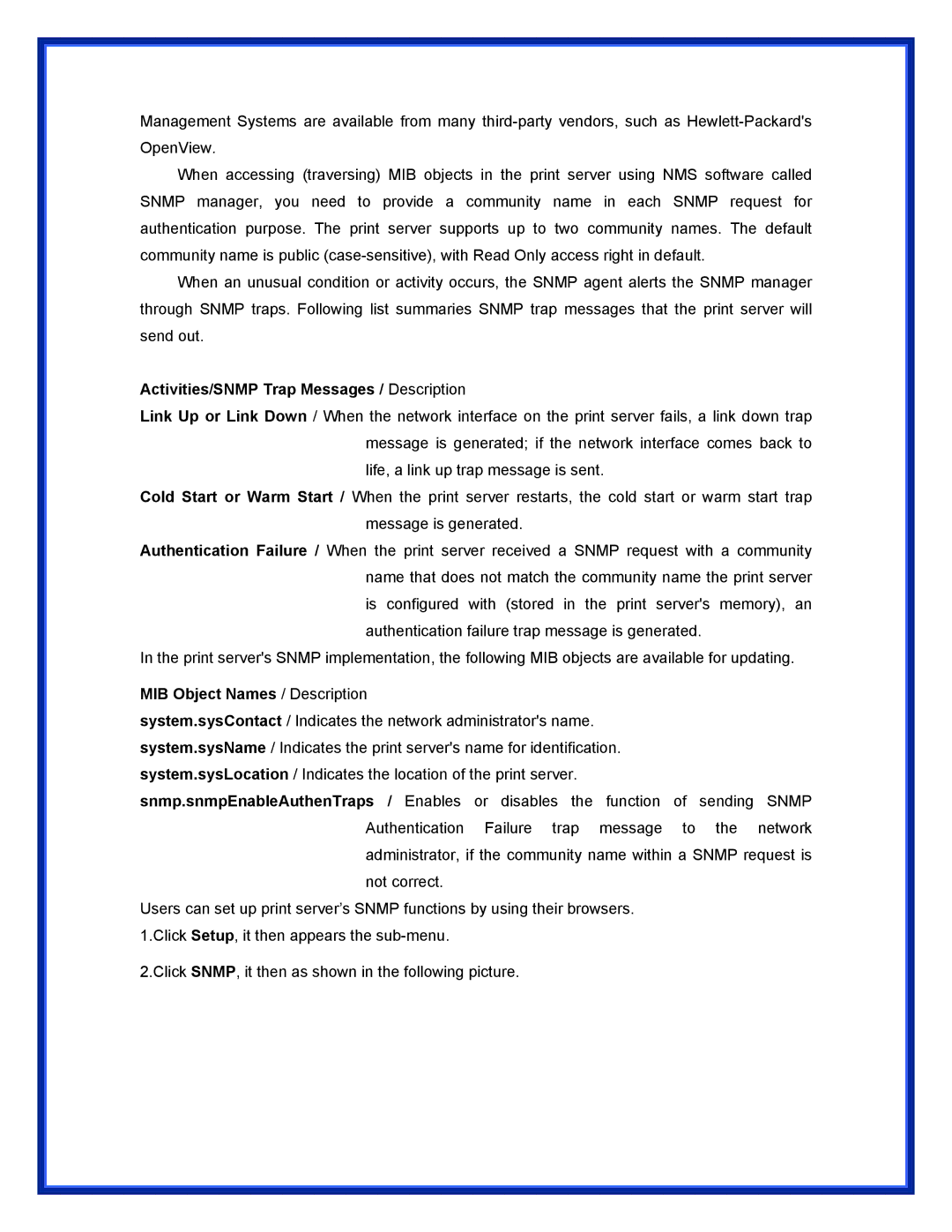 Advantek Networks APS-U3100 user manual Activities/SNMP Trap Messages / Description, MIB Object Names / Description 