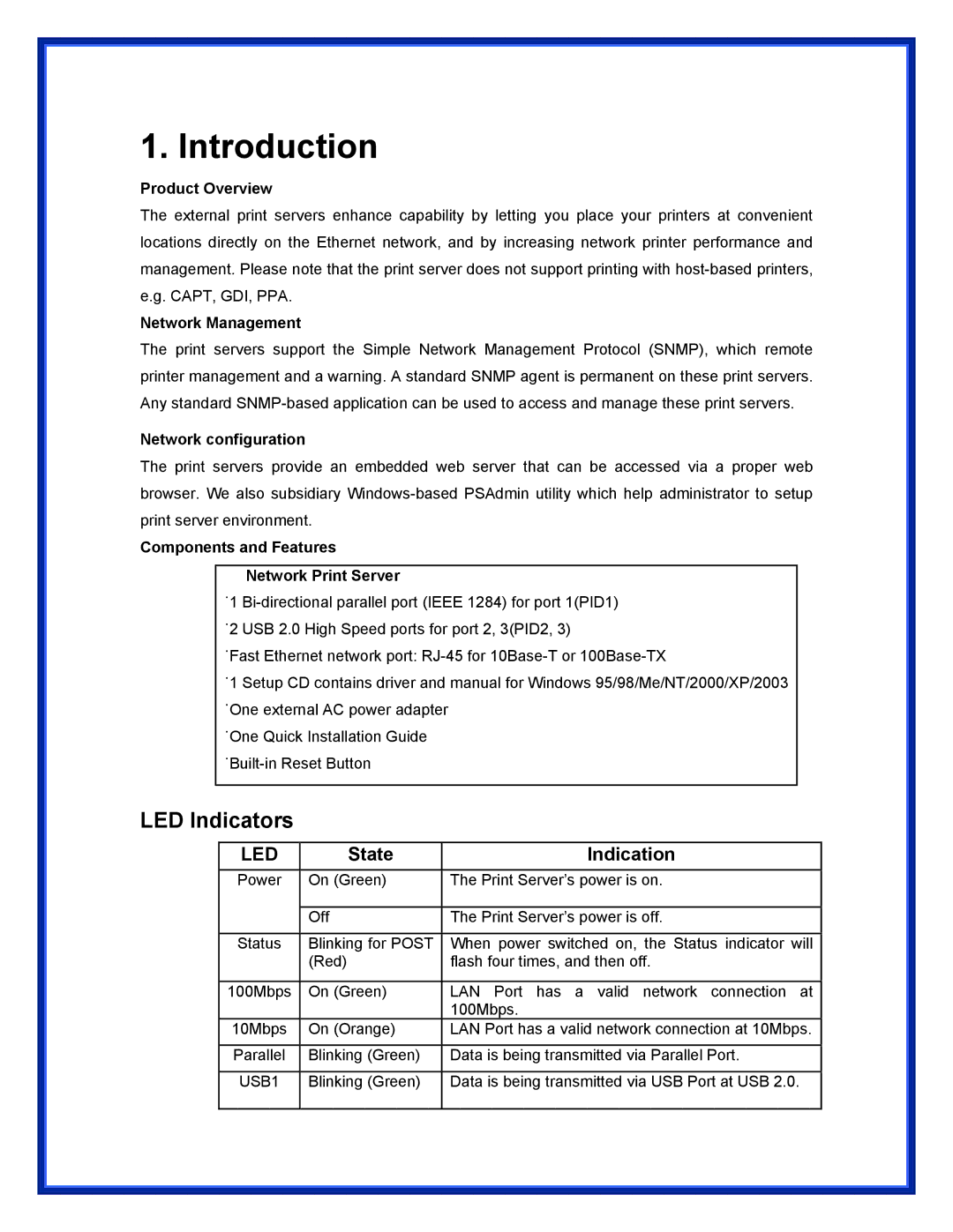 Advantek Networks APS-U3100 user manual Introduction, State Indication 