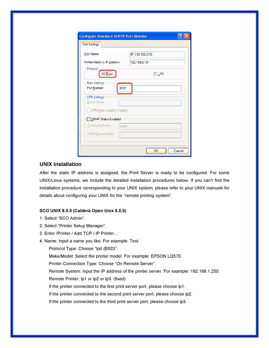 Advantek Networks APS-U3100 user manual Unix Installation, SCO Unix 8.0.0 Caldera Open Unix 