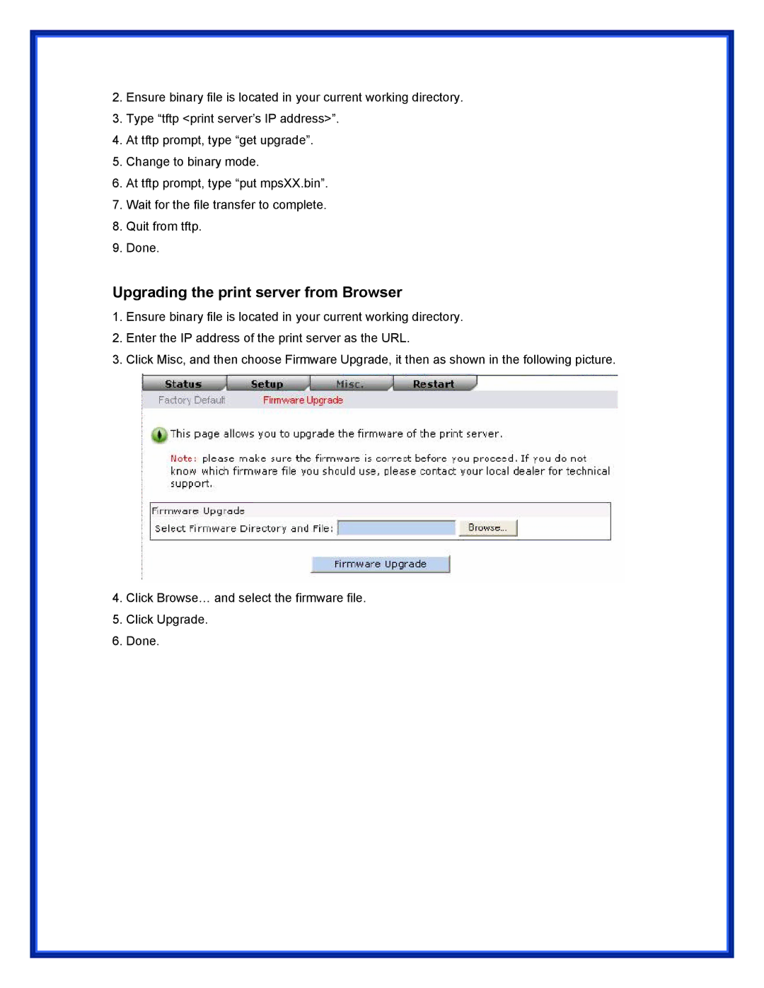 Advantek Networks APS-U3100 user manual Upgrading the print server from Browser 