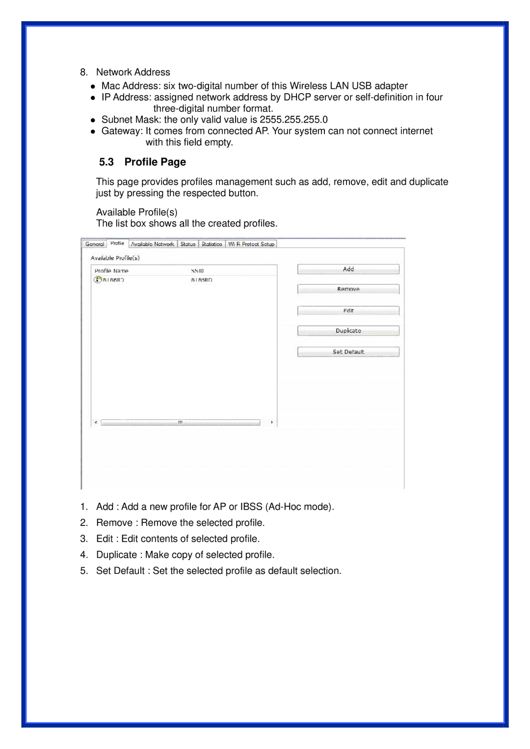 Advantek Networks AWN-11N-USB manual Profile 