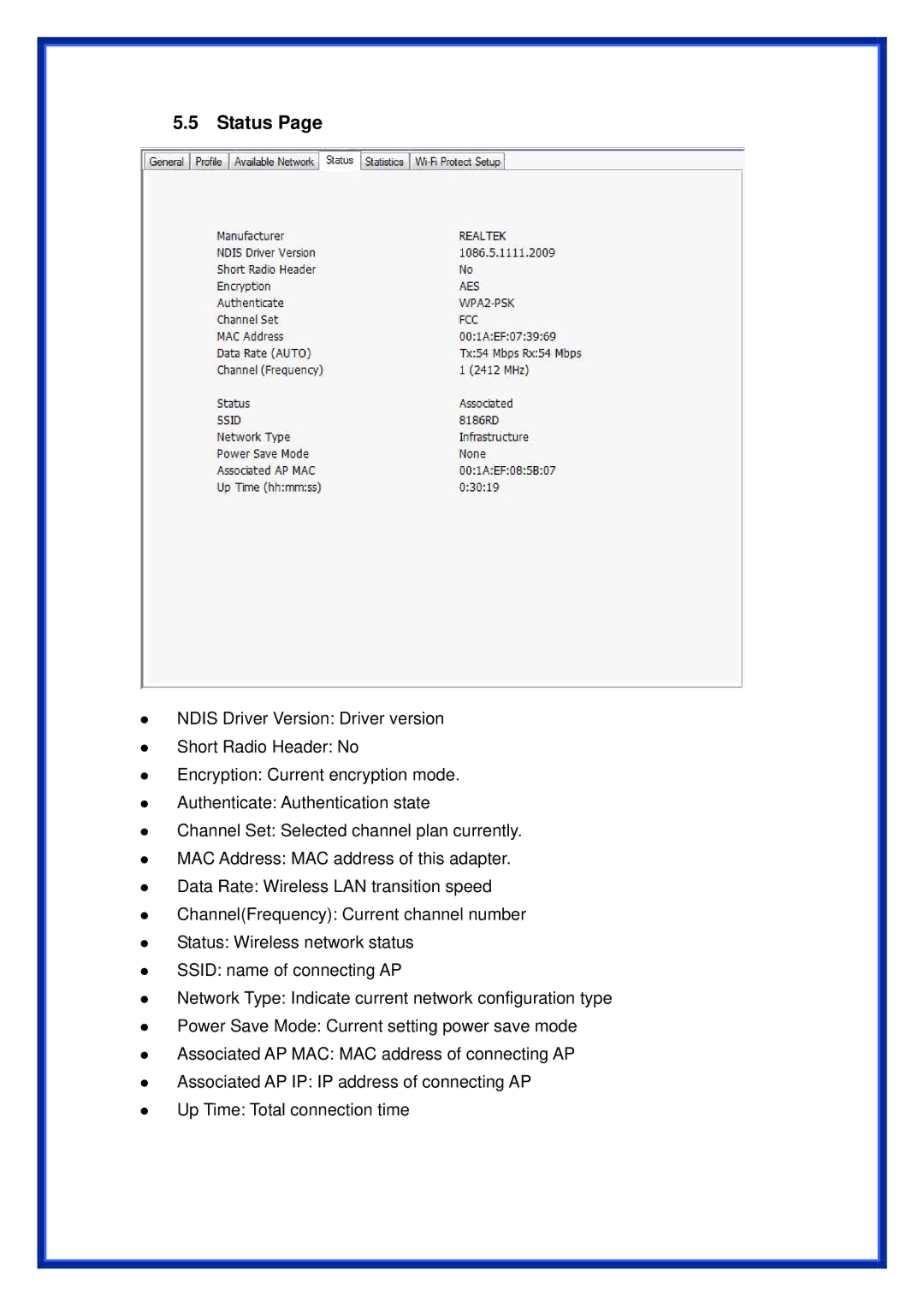 Advantek Networks AWN-11N-USB manual Status 