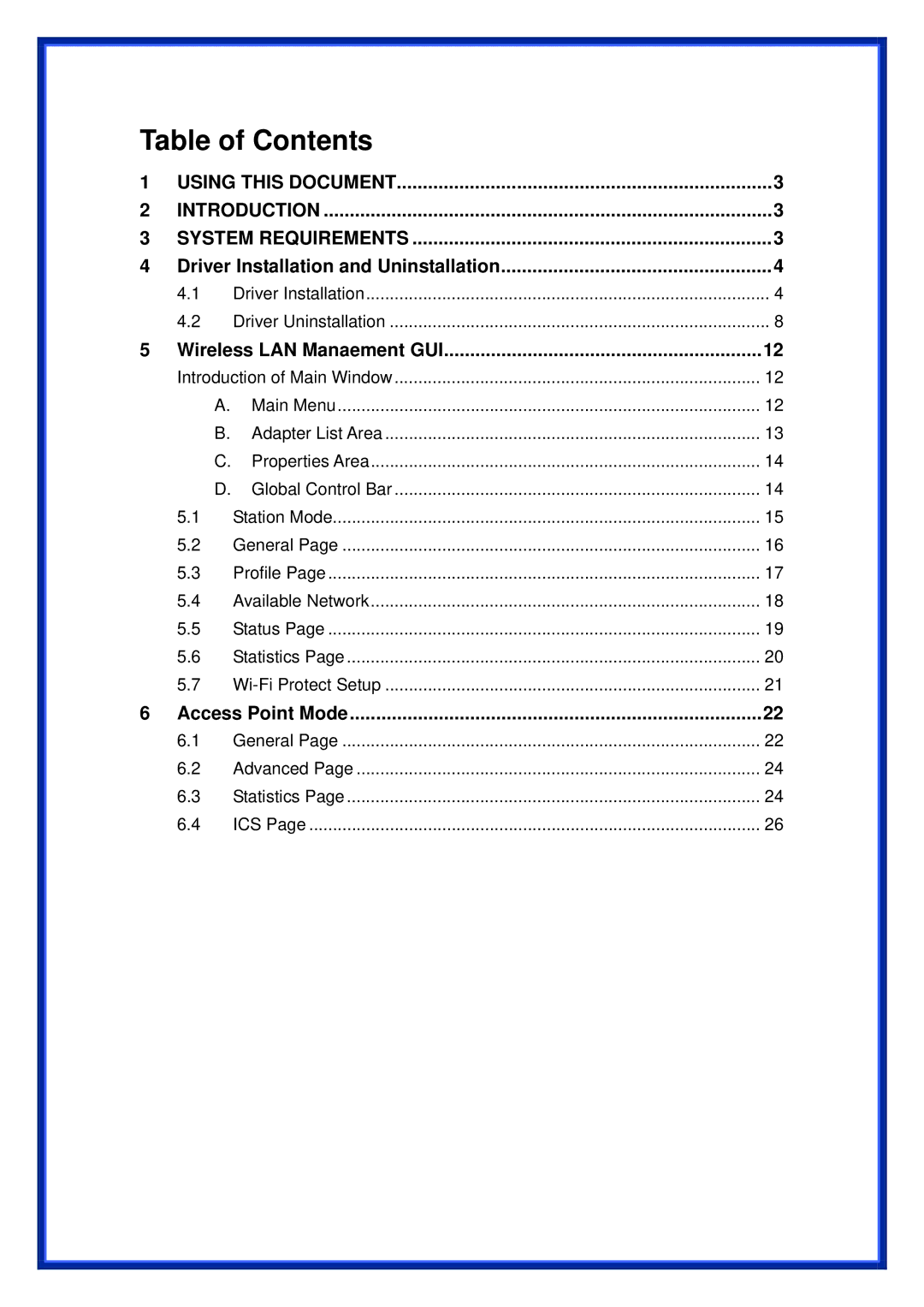 Advantek Networks AWN-11N-USB manual Table of Contents 