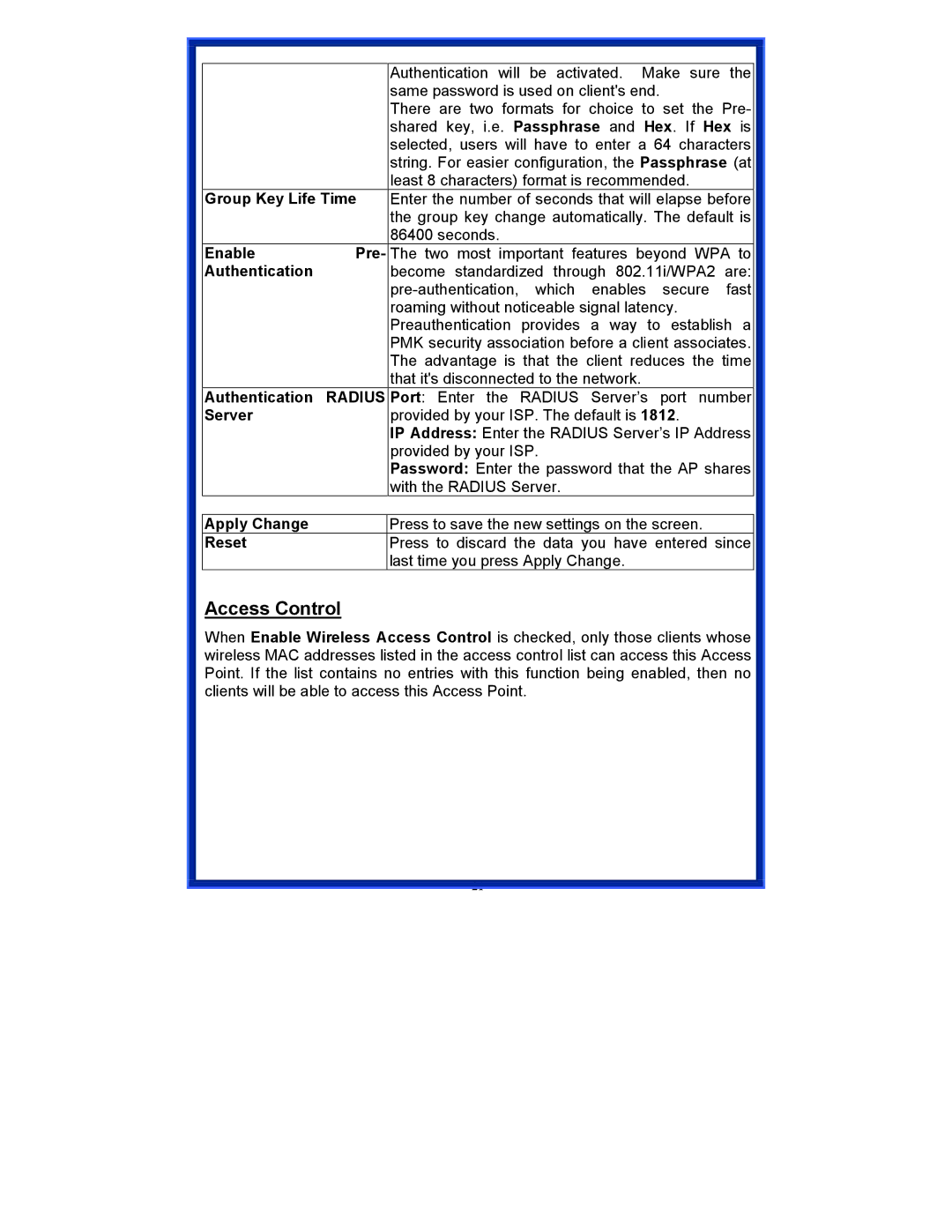 Advantek Networks AWN-AP-54MR user manual Access Control, Radius 