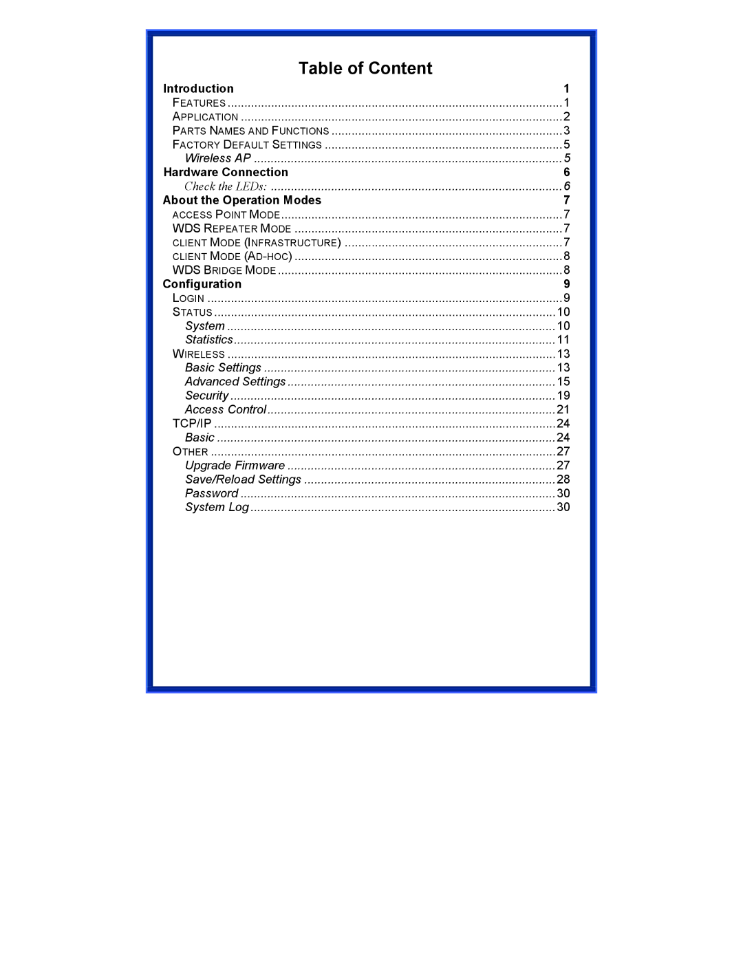 Advantek Networks AWN-AP-54MR user manual Table of Content 