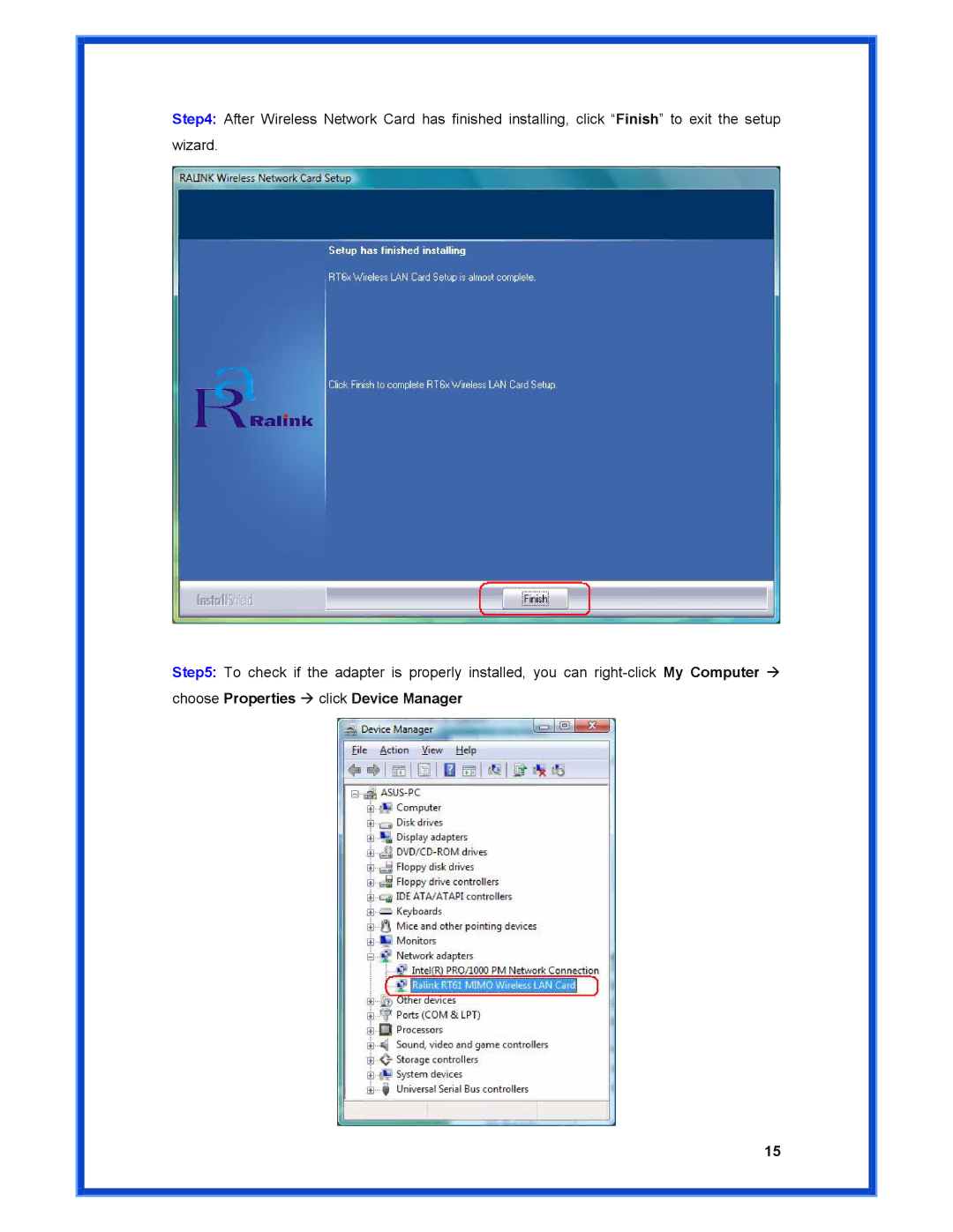 Advantek Networks AWN-MIMO-54RA user manual Choose Properties Æ click Device Manager 