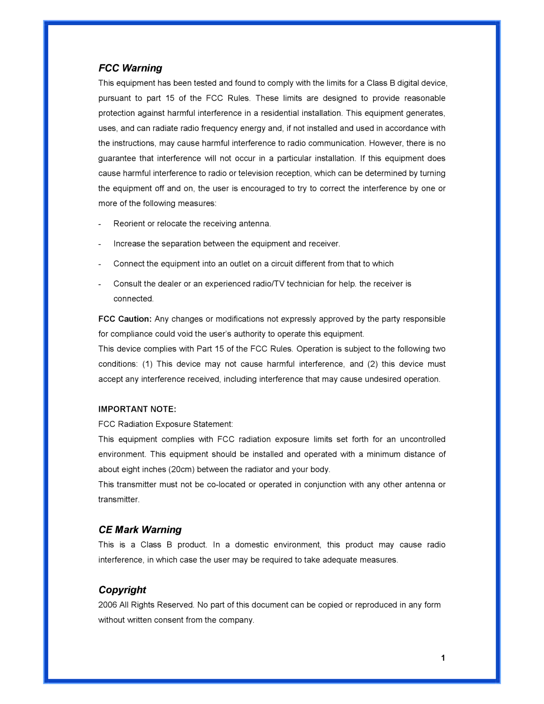 Advantek Networks AWN-MIMO-54RA user manual FCC Warning 