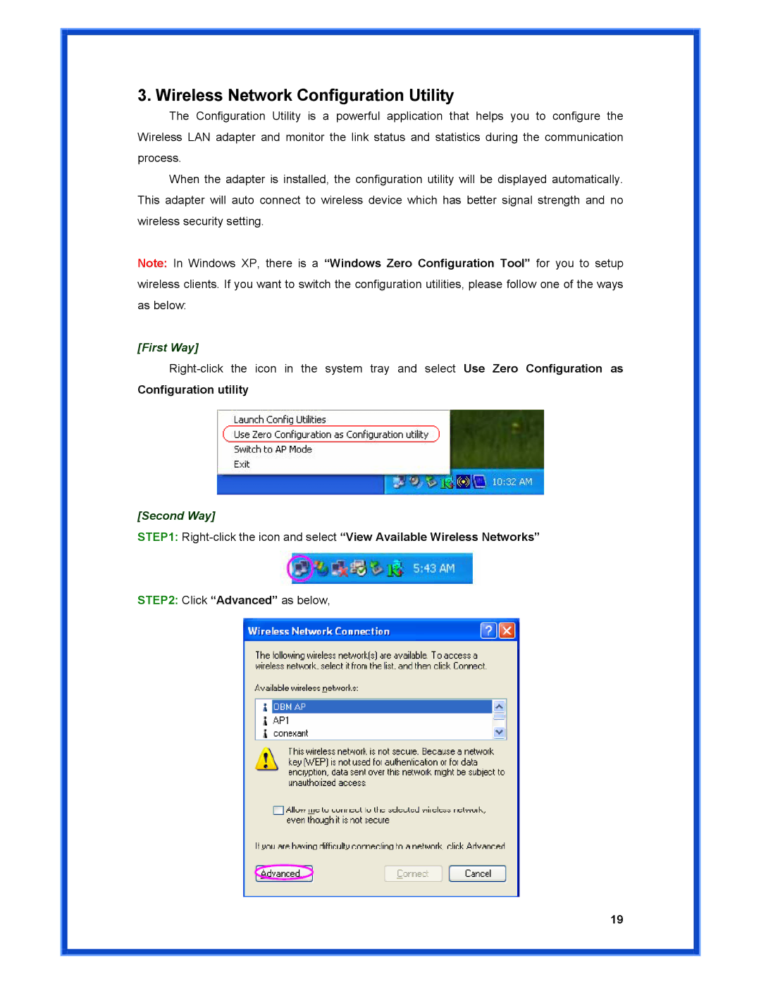 Advantek Networks AWN-MIMO-54RA user manual Wireless Network Configuration Utility, Configuration utility 