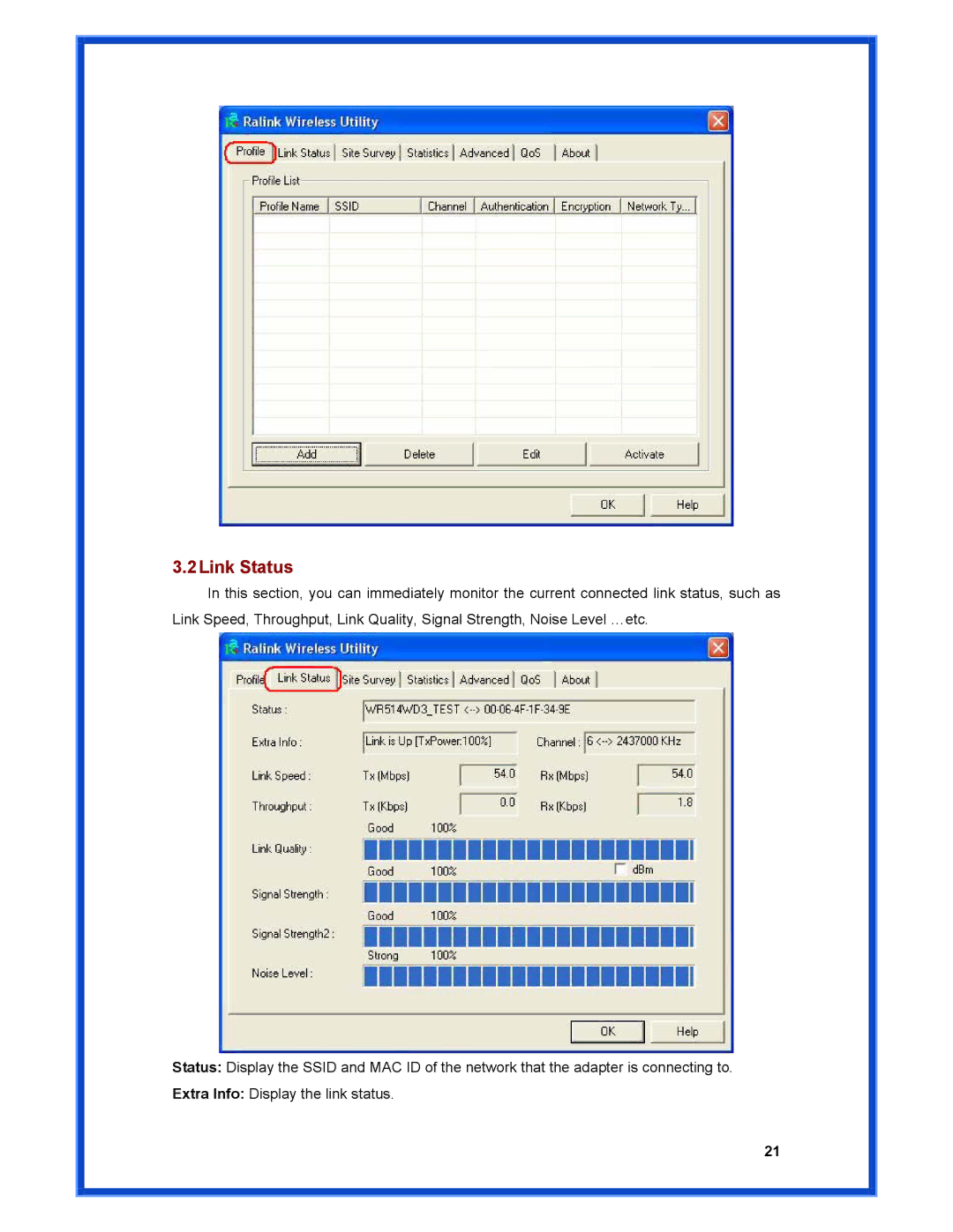 Advantek Networks AWN-MIMO-54RA user manual 2Link Status 