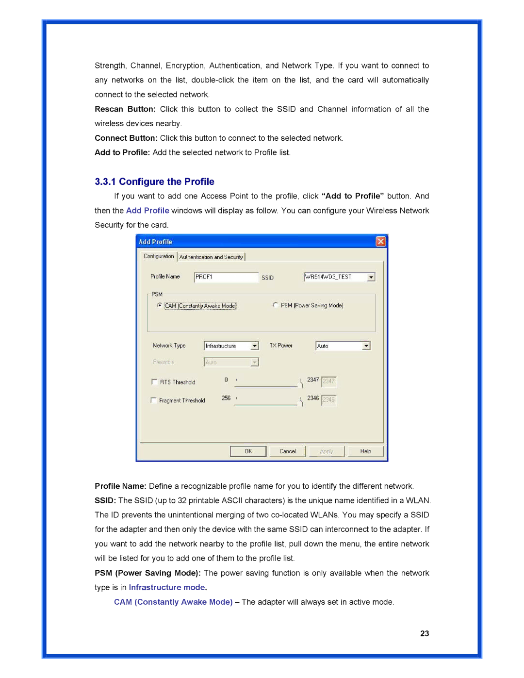 Advantek Networks AWN-MIMO-54RA user manual Configure the Profile 