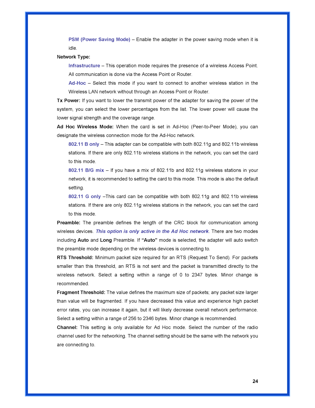 Advantek Networks AWN-MIMO-54RA user manual Network Type 