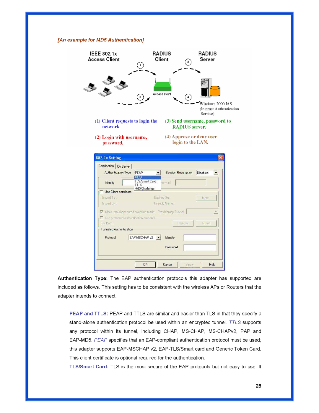 Advantek Networks AWN-MIMO-54RA user manual An example for MD5 Authentication 