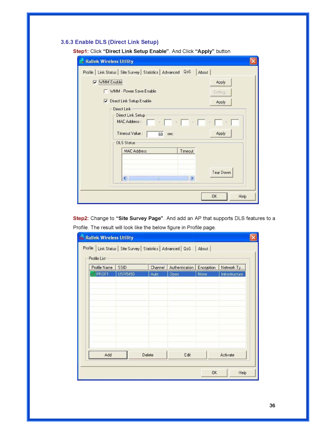 Advantek Networks AWN-MIMO-54RA Enable DLS Direct Link Setup, Click Direct Link Setup Enable. And Click Apply button 