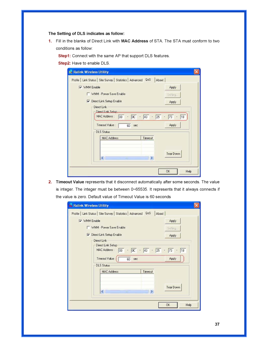 Advantek Networks AWN-MIMO-54RA user manual Setting of DLS indicates as follow 